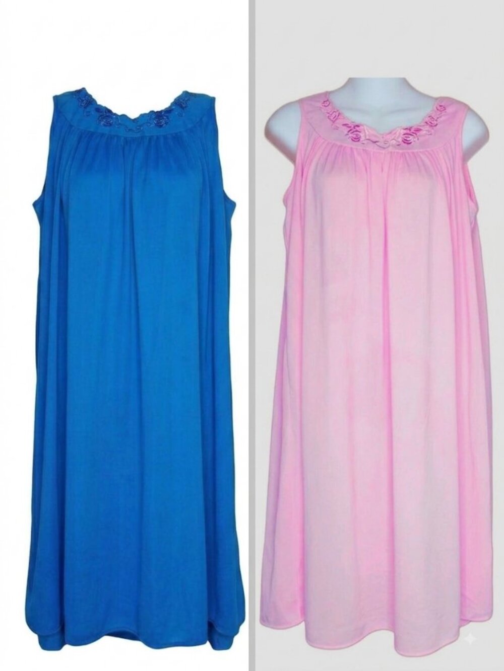 Dillard's Miss Elaine Nightgown Lot X 2 Sz. S Embroidered Blue Pink Nylon
